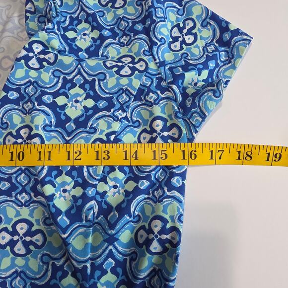 J McLaughlin Dress Womens XS Blue Green Retro Print Short Sleeve V-Neck Midi - Picture 8 of 10